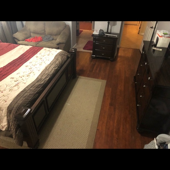 Dark brown bedroom set with California king bed. - Picture 2 of 4